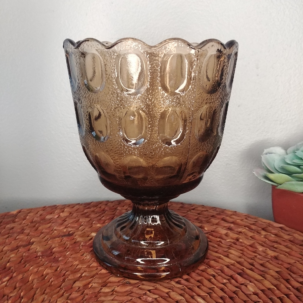 Vintage E.O. Brody Co. Smokey Glass pedestal vase
